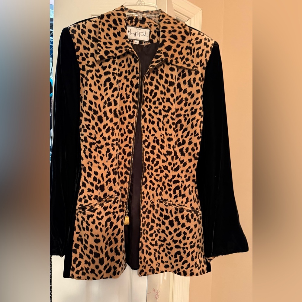 Mary McFadden Animal Print Teddy Jacket with Black Sleeves